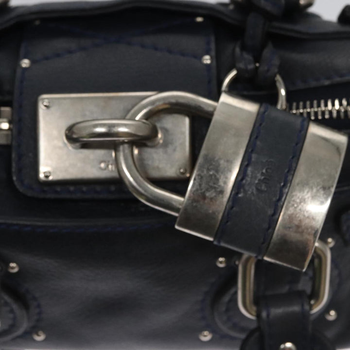 Chloe Paddington Mini Hand Bag Leather Navy Silver am7485