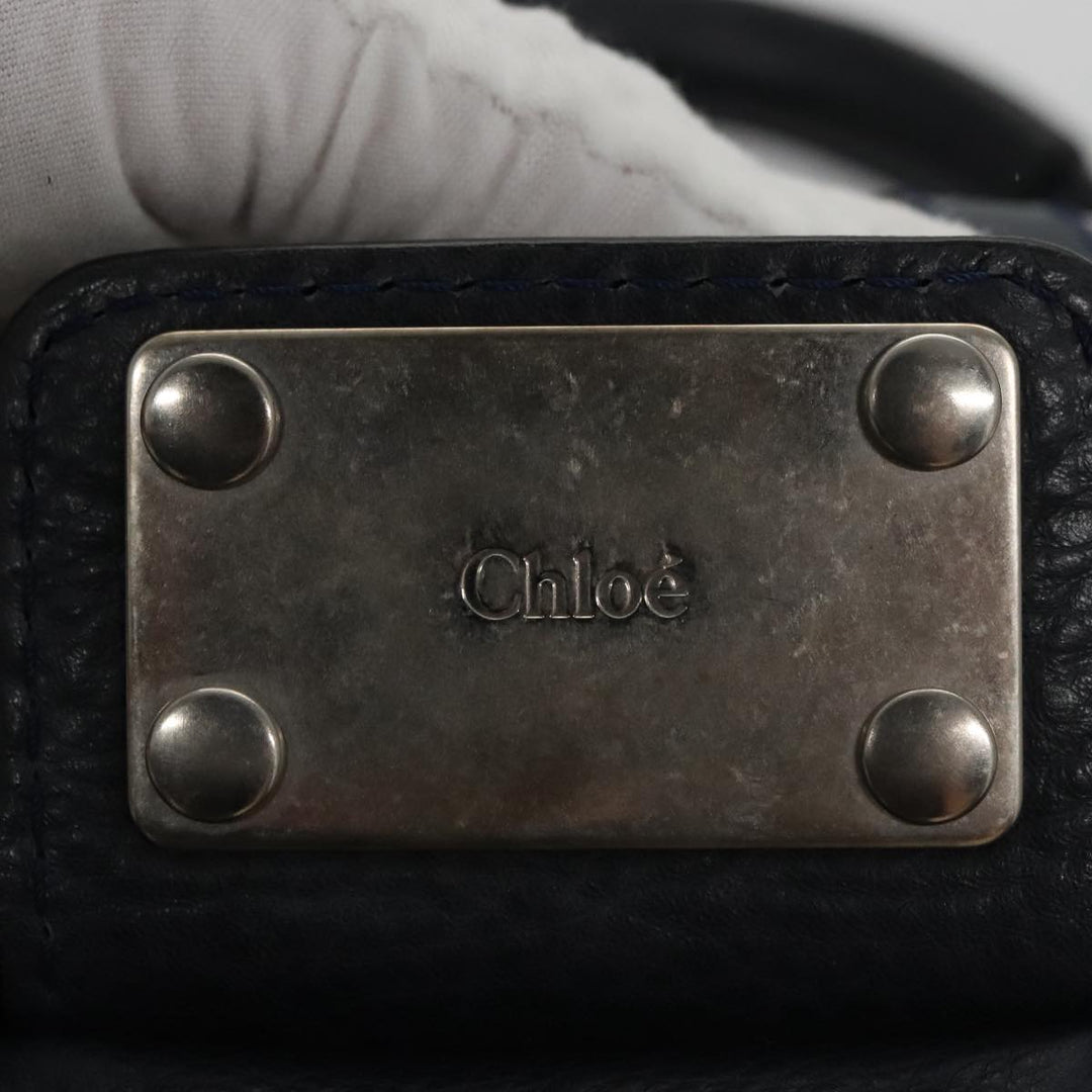 Chloe Paddington Mini Hand Bag Leather Navy Silver am7485