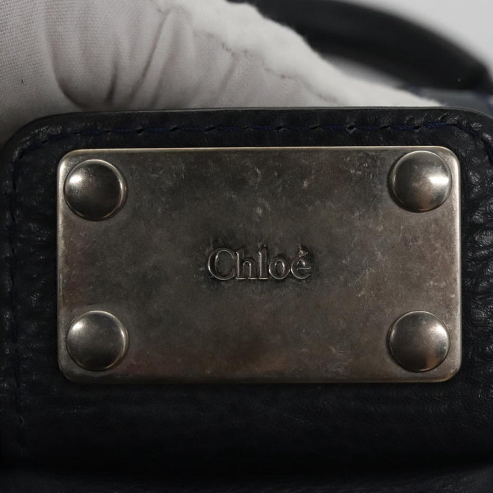 Chloe Paddington Mini Hand Bag Leather Navy Silver am7485