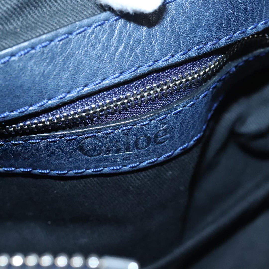 Chloe Paddington Mini Hand Bag Leather Navy Silver am7485