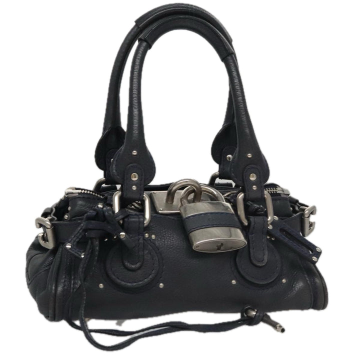 Chloe Paddington Mini Hand Bag Leather Navy Silver am7485