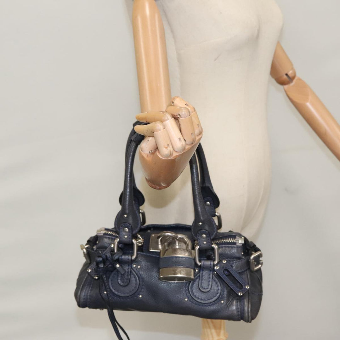 Chloe Paddington Mini Hand Bag Leather Navy Silver am7485