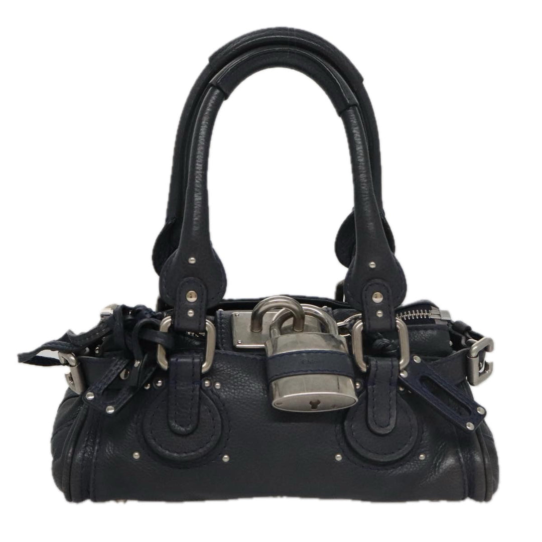 Chloe Paddington Mini Hand Bag Leather Navy Silver am7485
