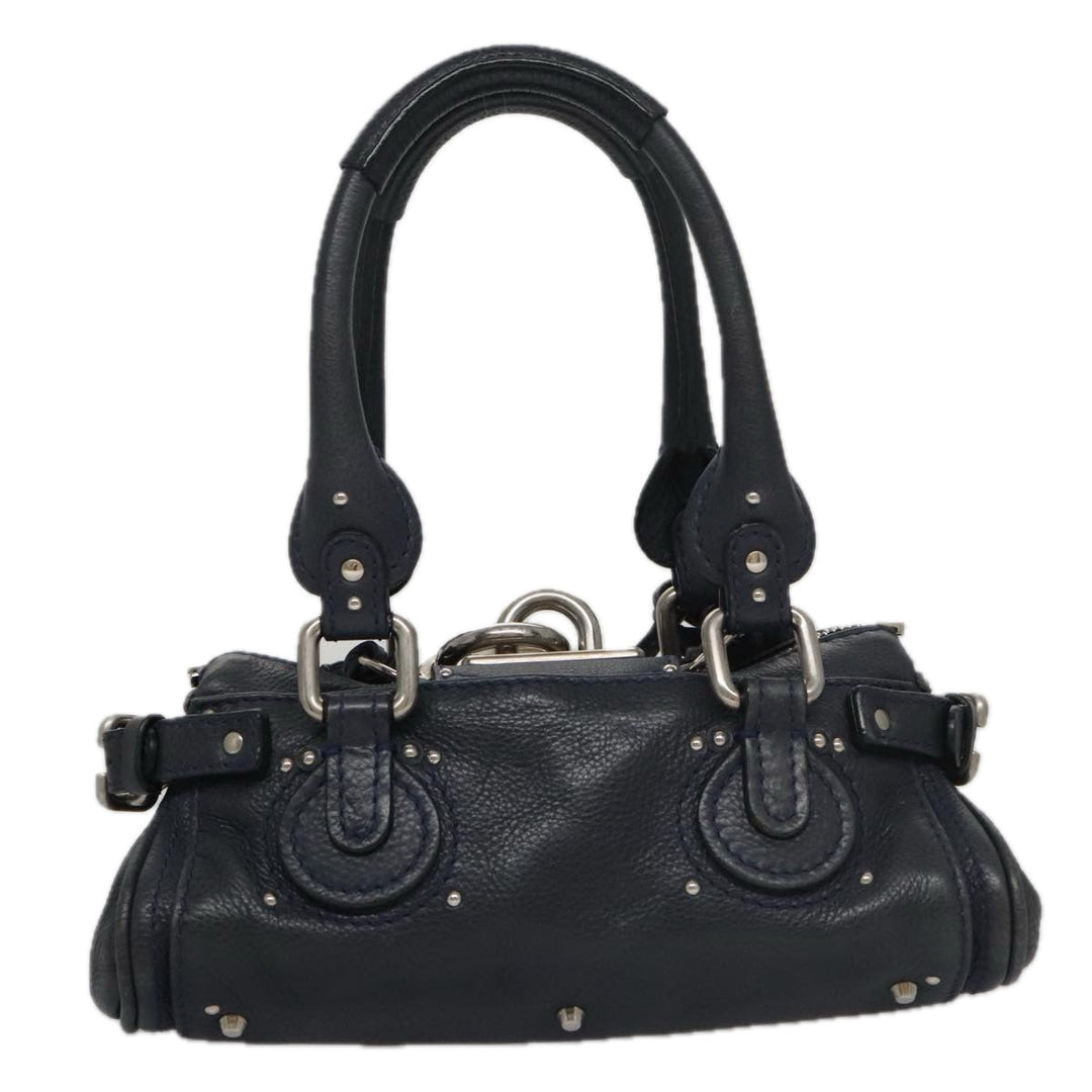 Chloe Paddington Mini Hand Bag Leather Navy Silver am7485