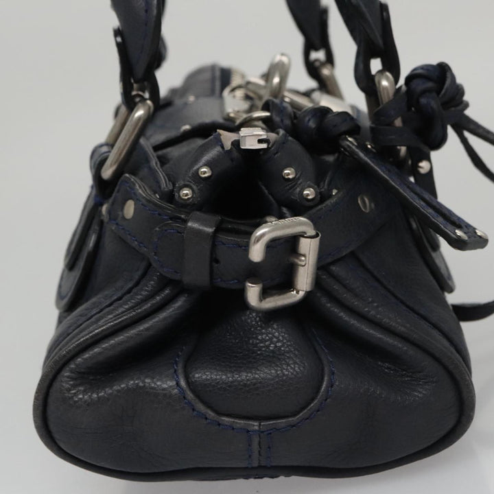 Chloe Paddington Mini Hand Bag Leather Navy Silver am7485