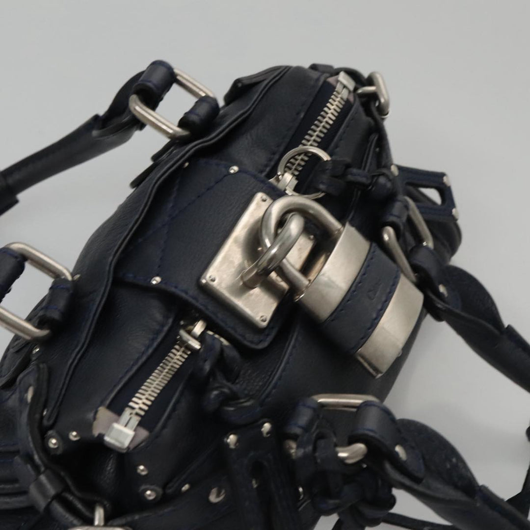 Chloe Paddington Mini Hand Bag Leather Navy Silver am7485