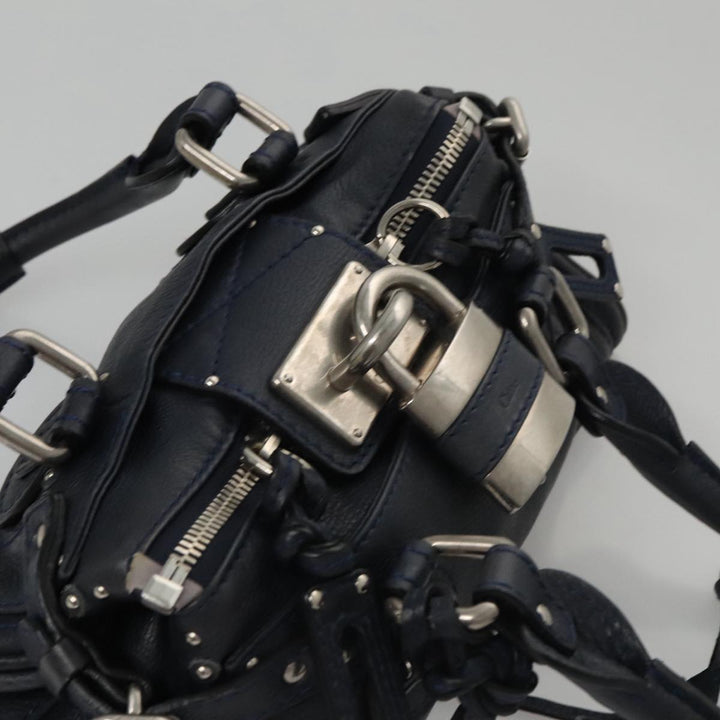 Chloe Paddington Mini Hand Bag Leather Navy Silver am7485