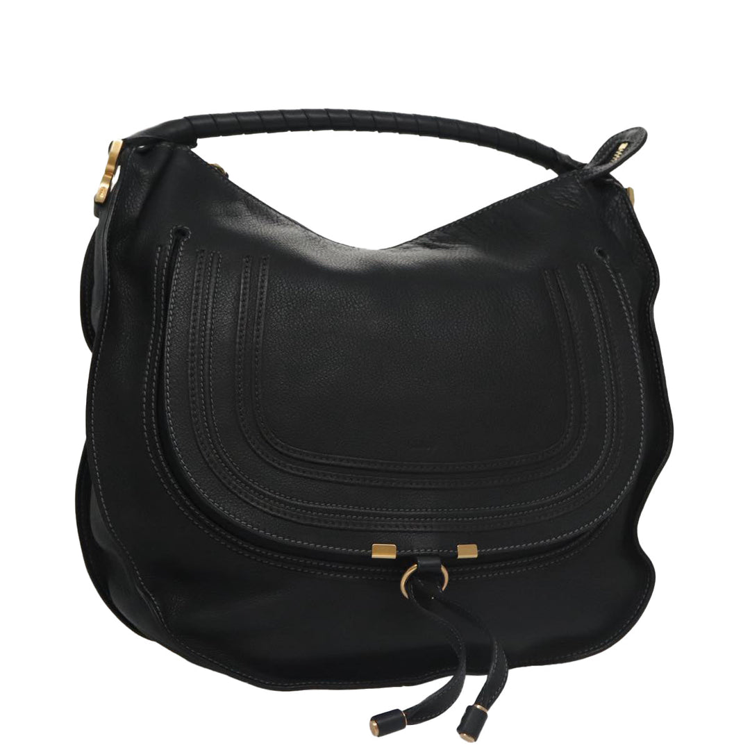 Chloe Mercy Hand Bag Leather Black Gold am7486