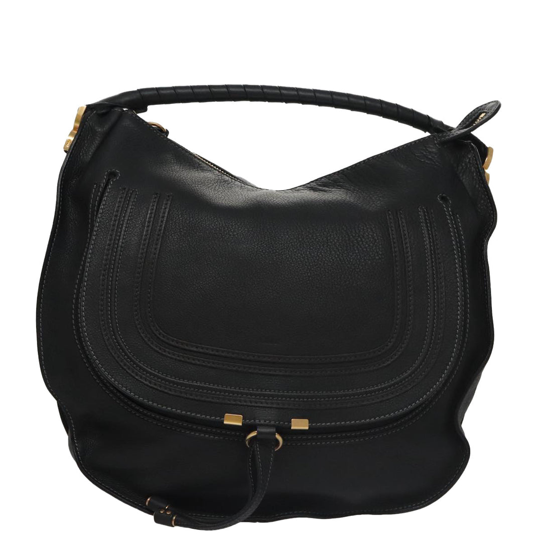 Chloe Mercy Hand Bag Leather Black Gold am7486