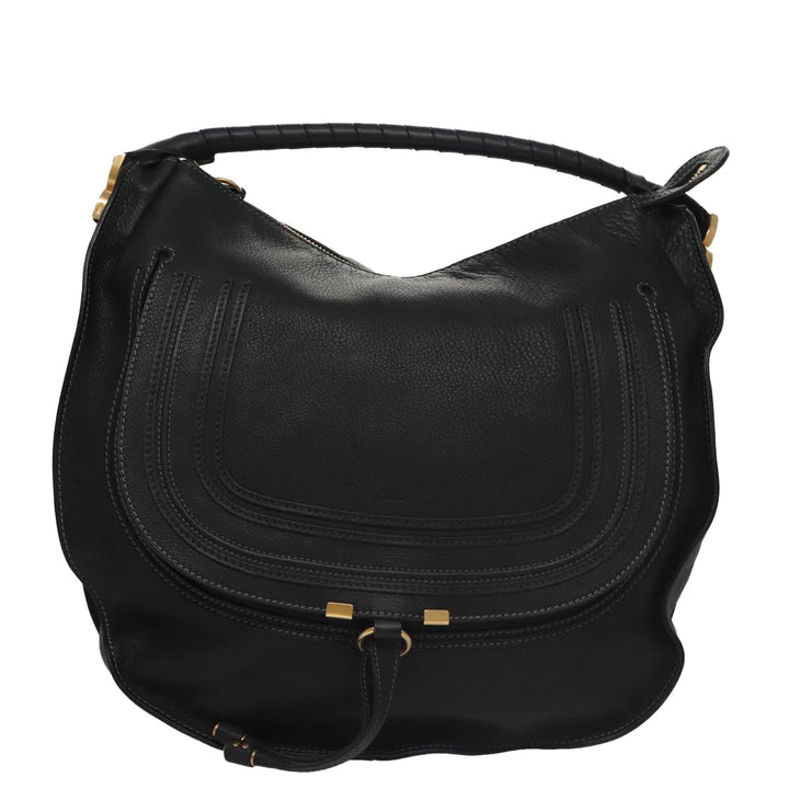 Chloe Mercy Hand Bag Leather Black Gold am7486