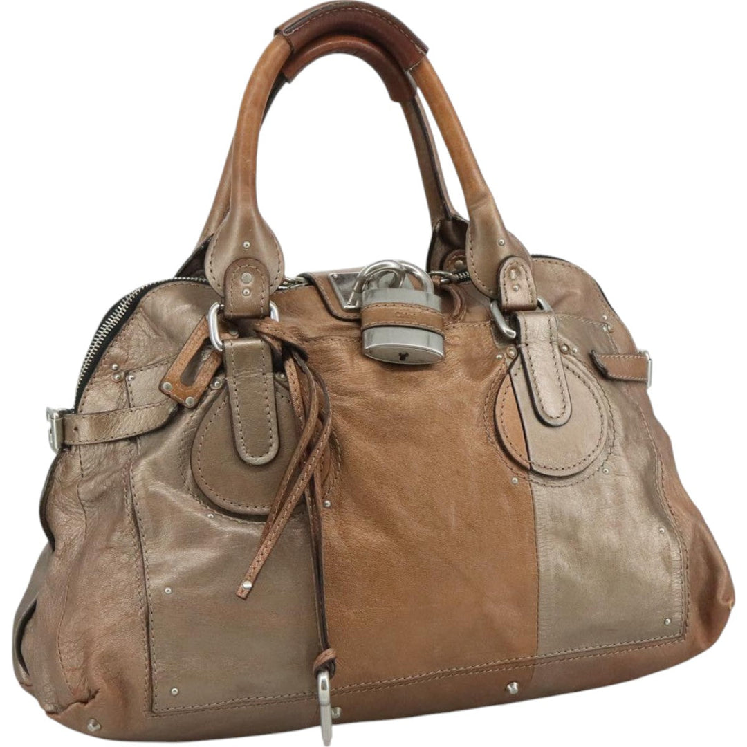 Chloe Paddington Tote Bag Leather Gold Tone am7570