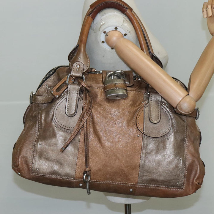 Chloe Paddington Tote Bag Leather Gold Tone am7570