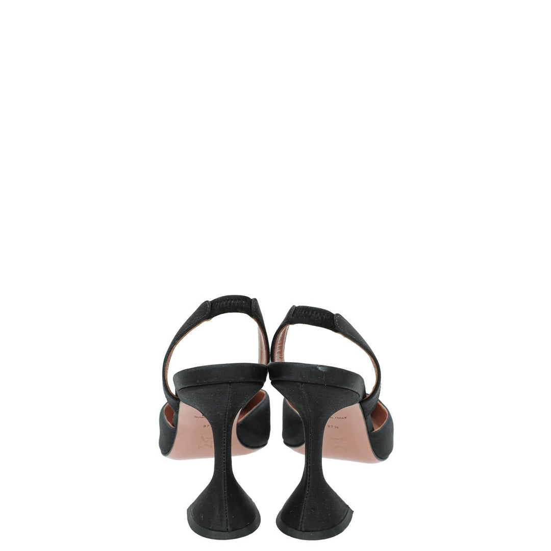Amina Muaddi Black Satin Begum Slingback 37.5