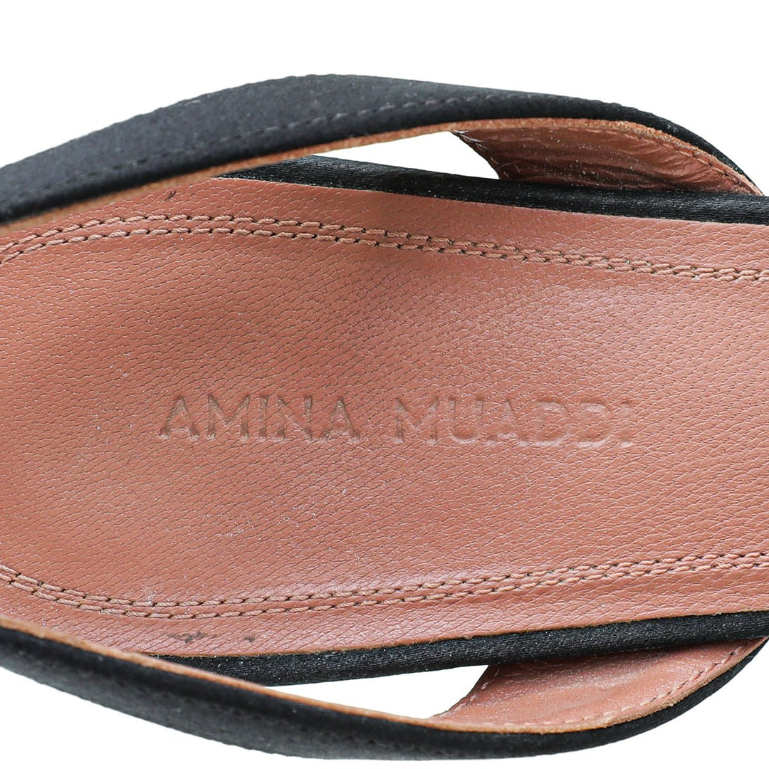 Amina Muaddi Black Satin Begum Slingback 37.5