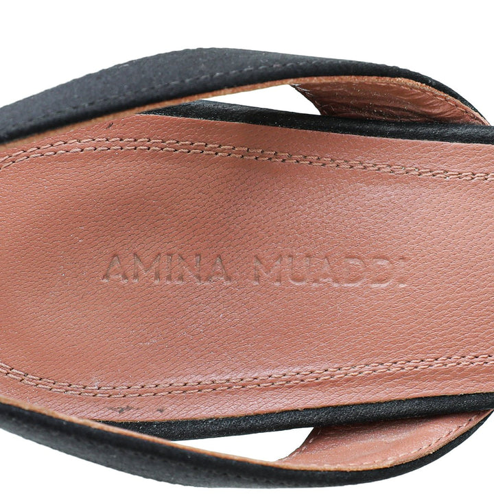 Amina Muaddi Black Satin Begum Slingback 37.5