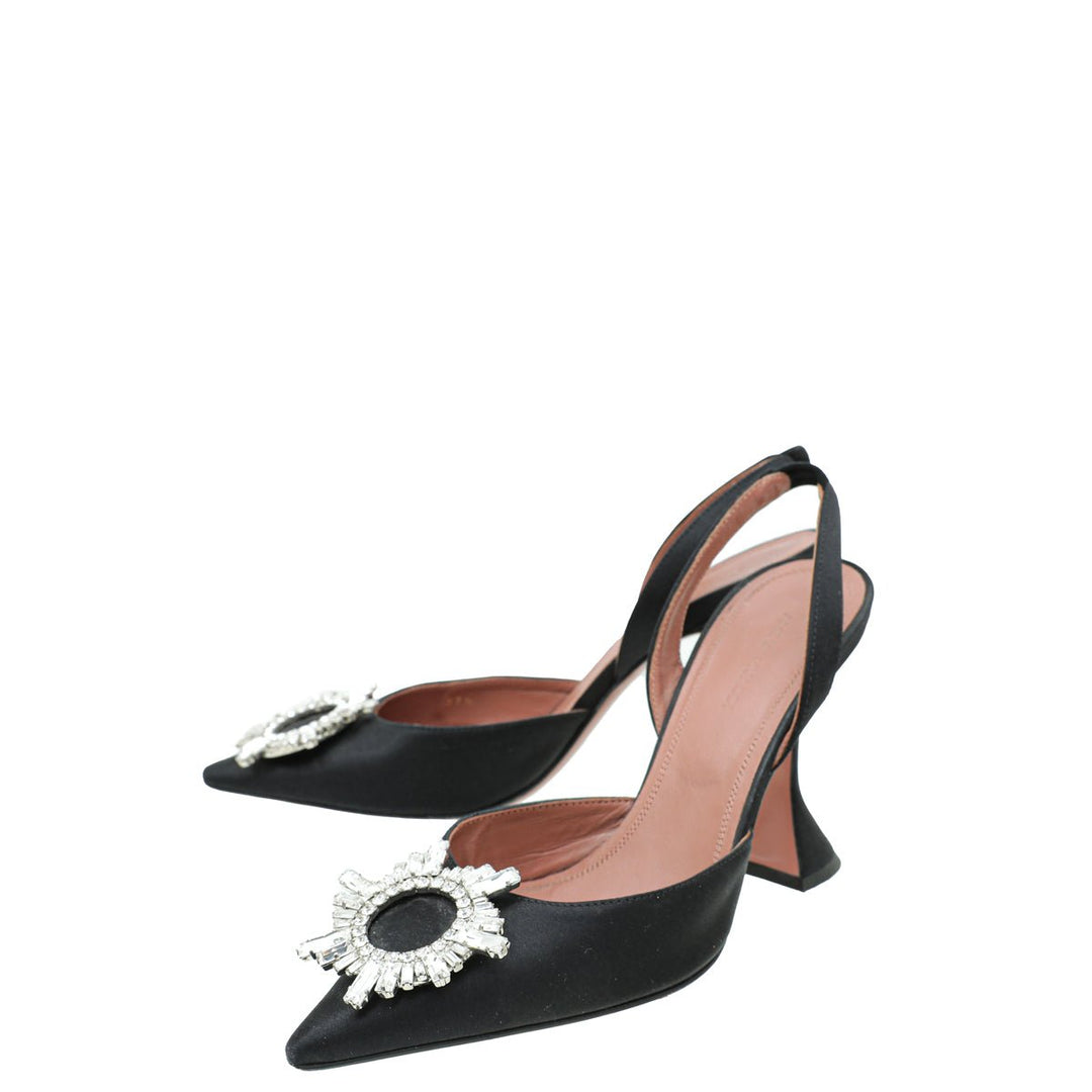Amina Muaddi Black Satin Begum Slingback 37.5