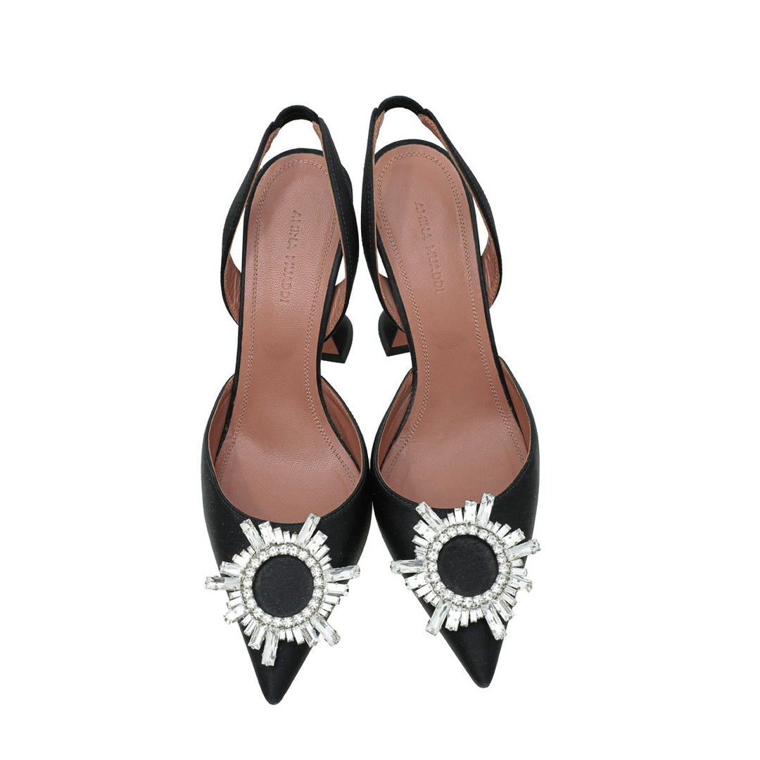 Amina Muaddi Black Satin Begum Slingback 37.5