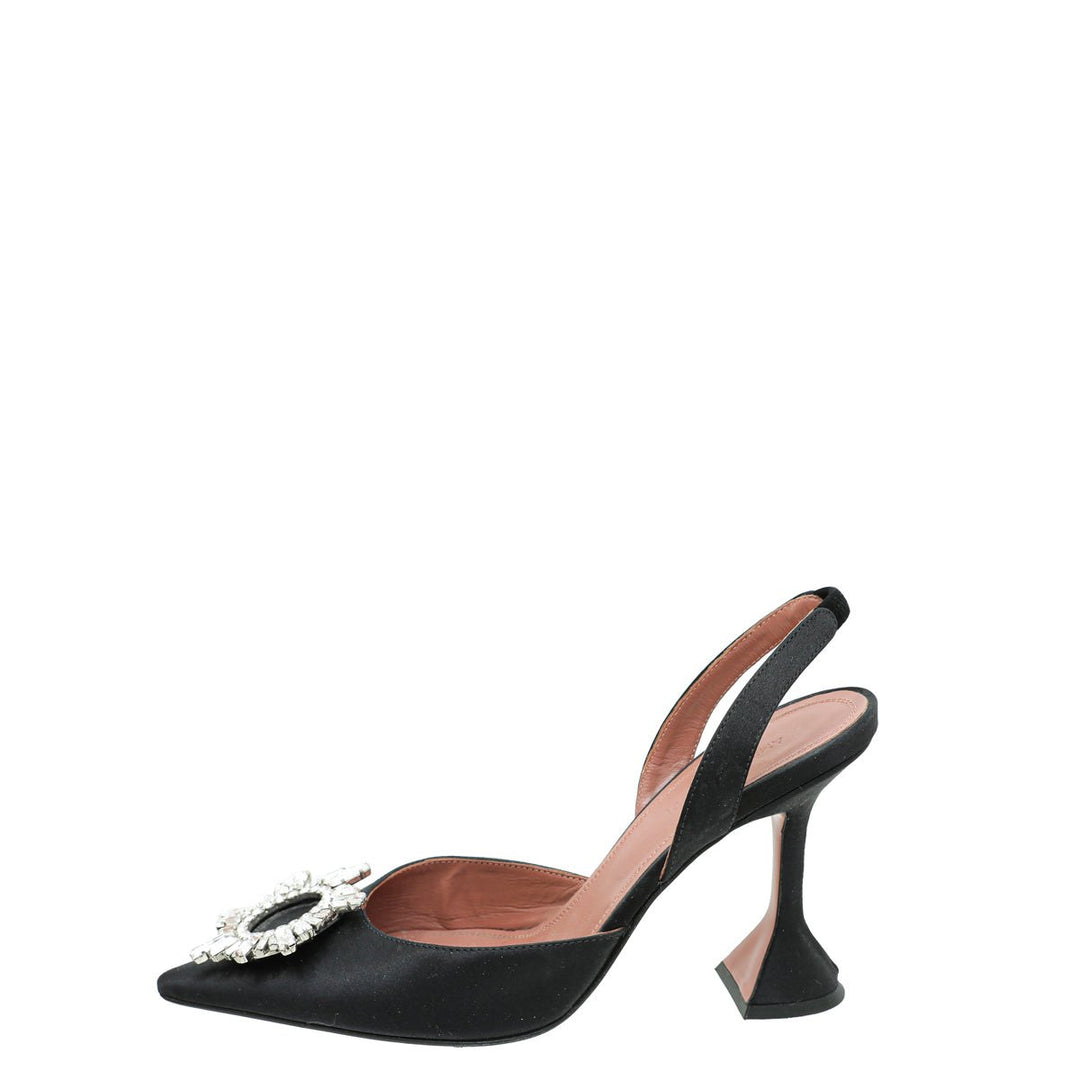 Amina Muaddi Black Satin Begum Slingback 37.5