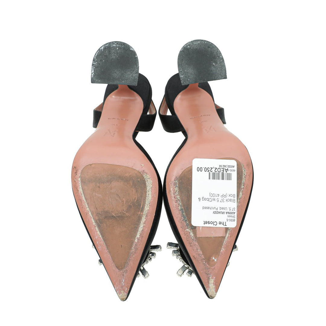 Amina Muaddi Black Satin Begum Slingback 37.5