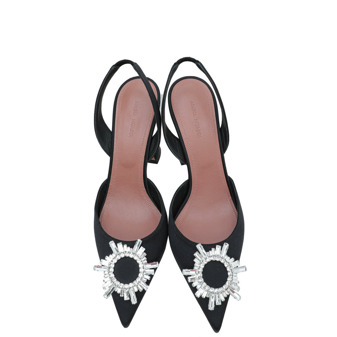Amina Muaddi Black Satin Begum Slingback 41