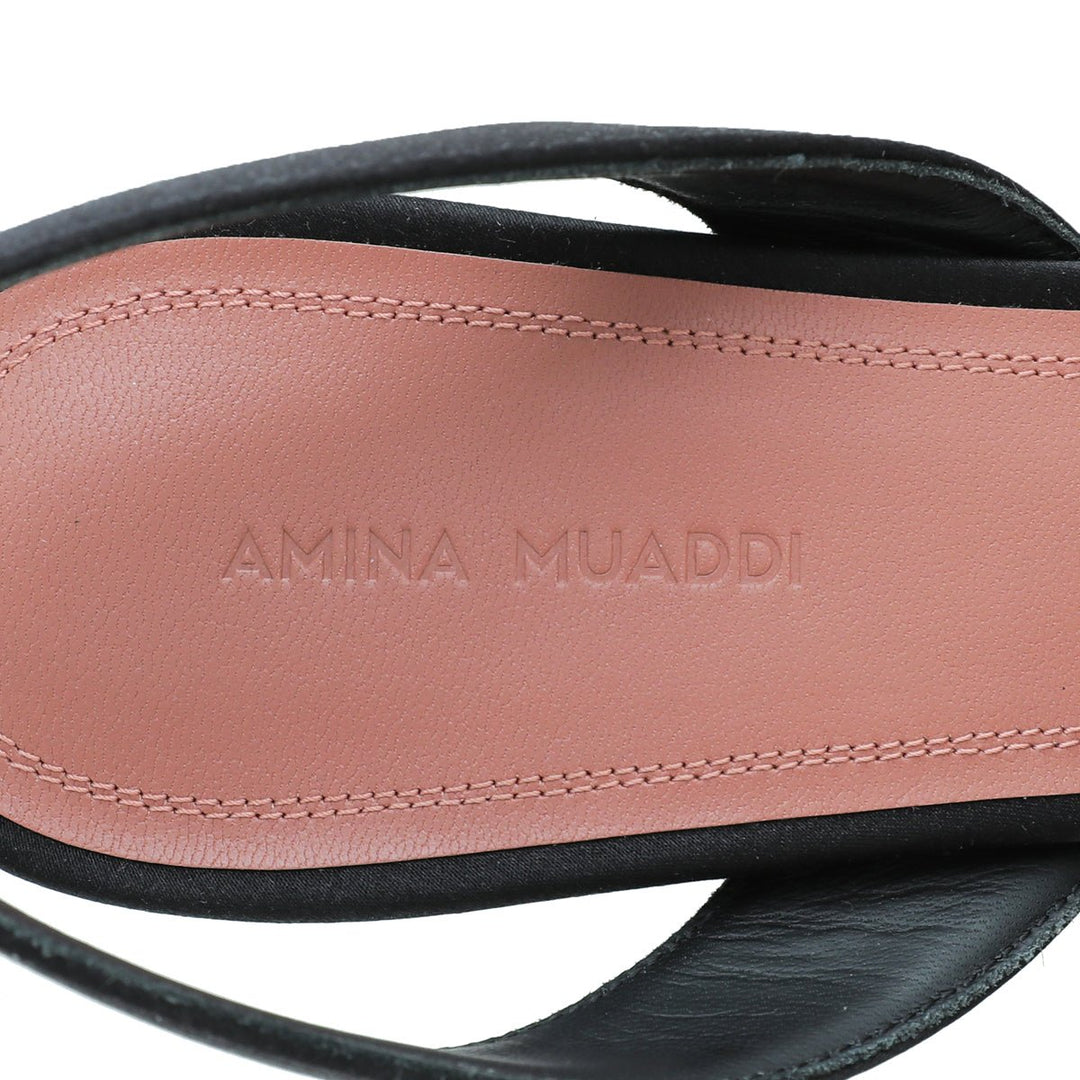 Amina Muaddi Black Satin Begum Slingback 41