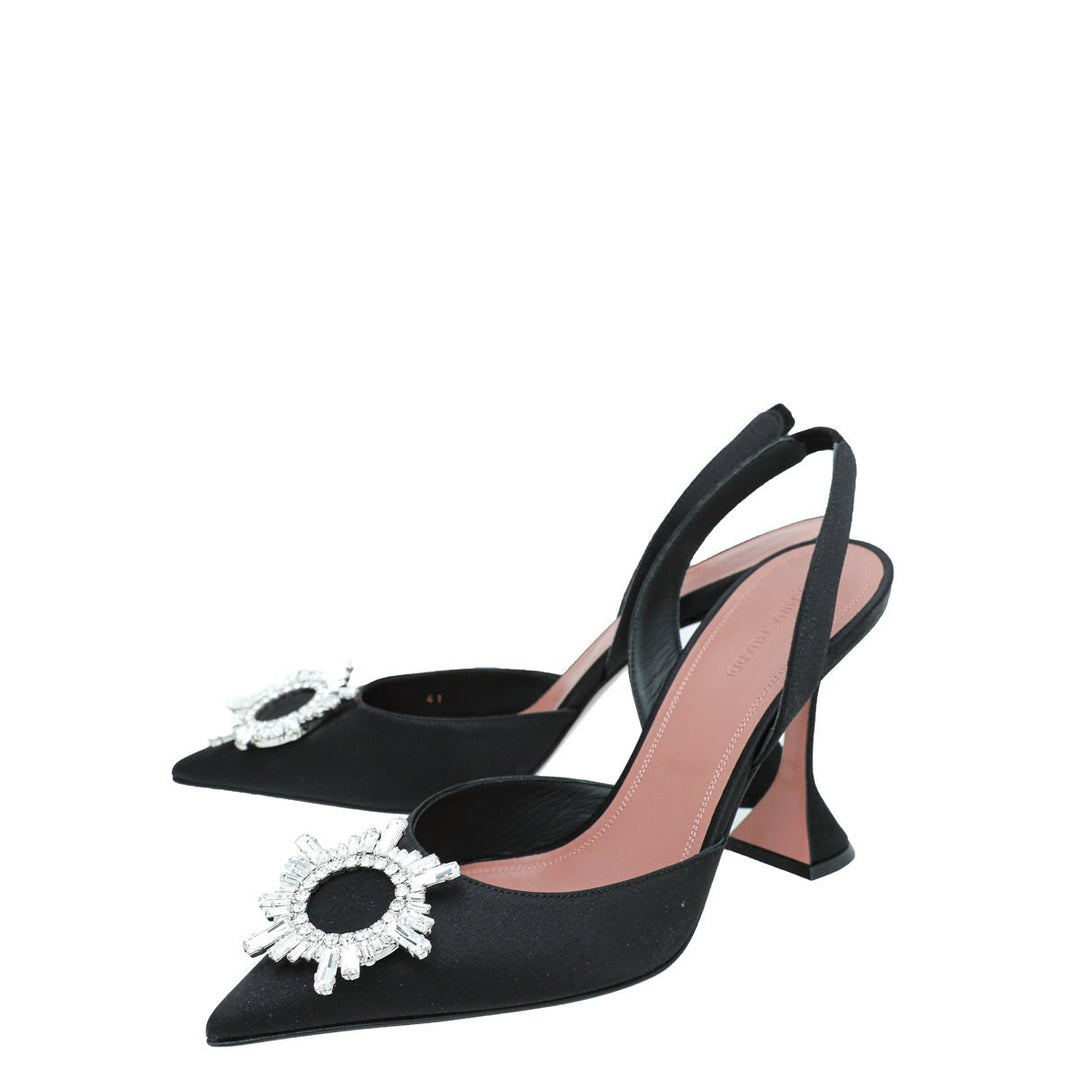 Amina Muaddi Black Satin Begum Slingback 41