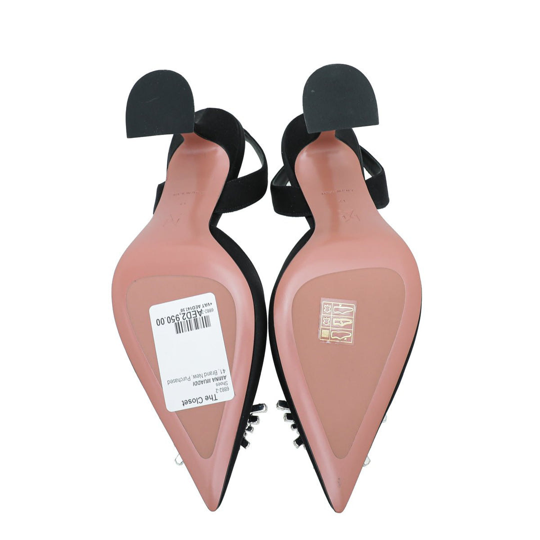 Amina Muaddi Black Satin Begum Slingback 41