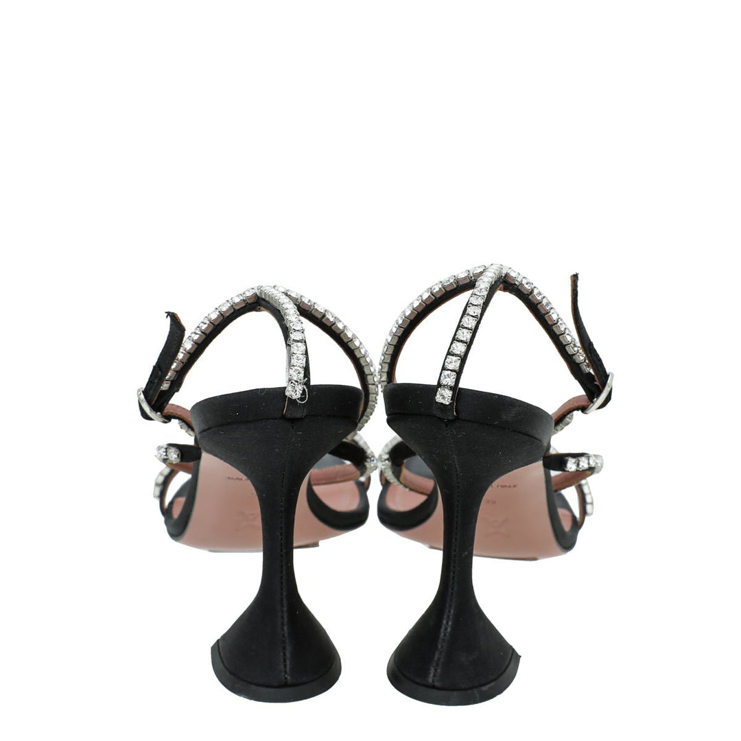 Amina Muaddi Black Satin Gilda 95 Embellished Sandal 39