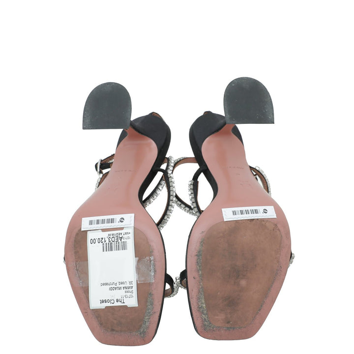 Amina Muaddi Black Satin Gilda 95 Embellished Sandal 39