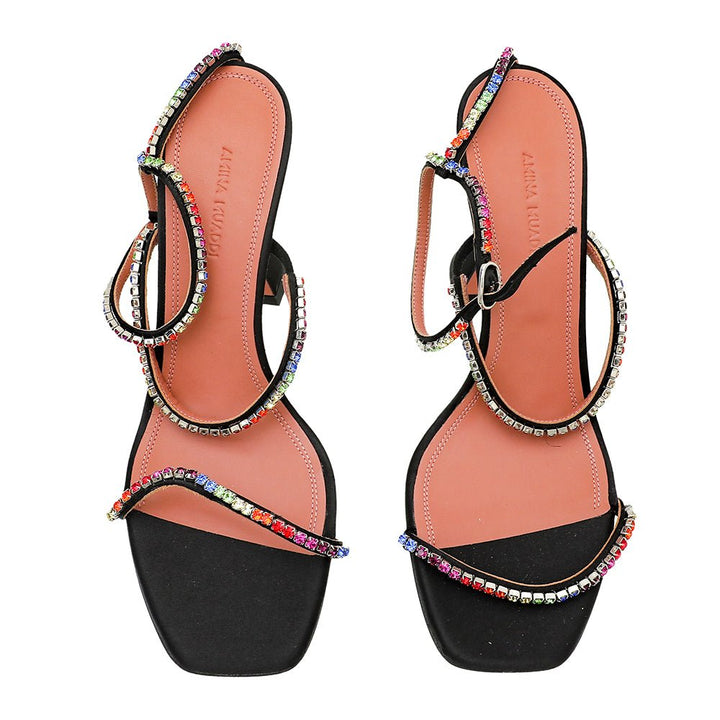 Amina Muaddi Black Satin Gilda 95 Embellished Sandal 39.5
