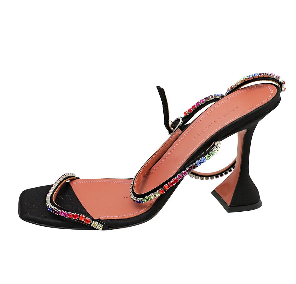 Amina Muaddi Black Satin Gilda 95 Embellished Sandal 39.5