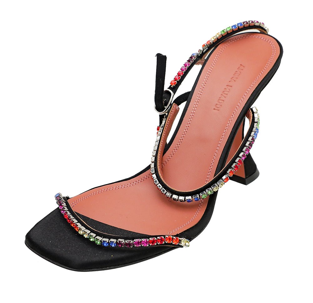 Amina Muaddi Black Satin Gilda 95 Embellished Sandal 39.5