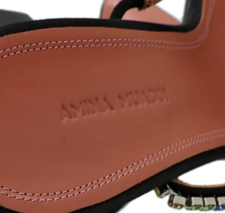 Amina Muaddi Black Satin Gilda 95 Embellished Sandal 39.5
