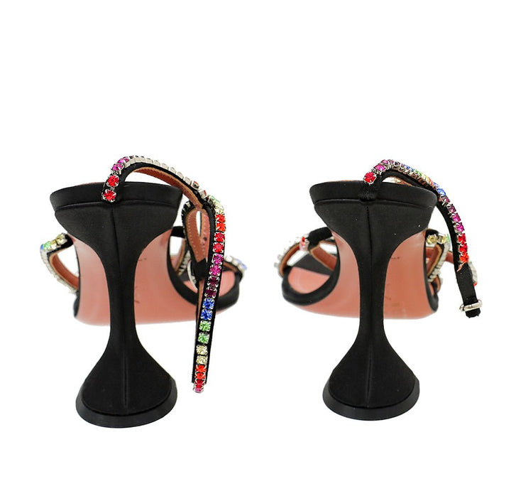 Amina Muaddi Black Satin Gilda 95 Embellished Sandal 39.5