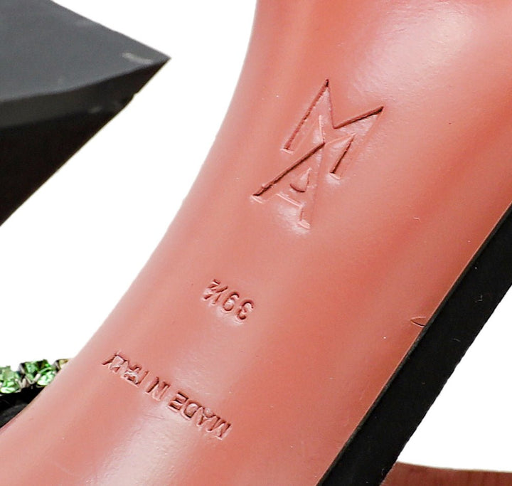 Amina Muaddi Black Satin Gilda 95 Embellished Sandal 39.5