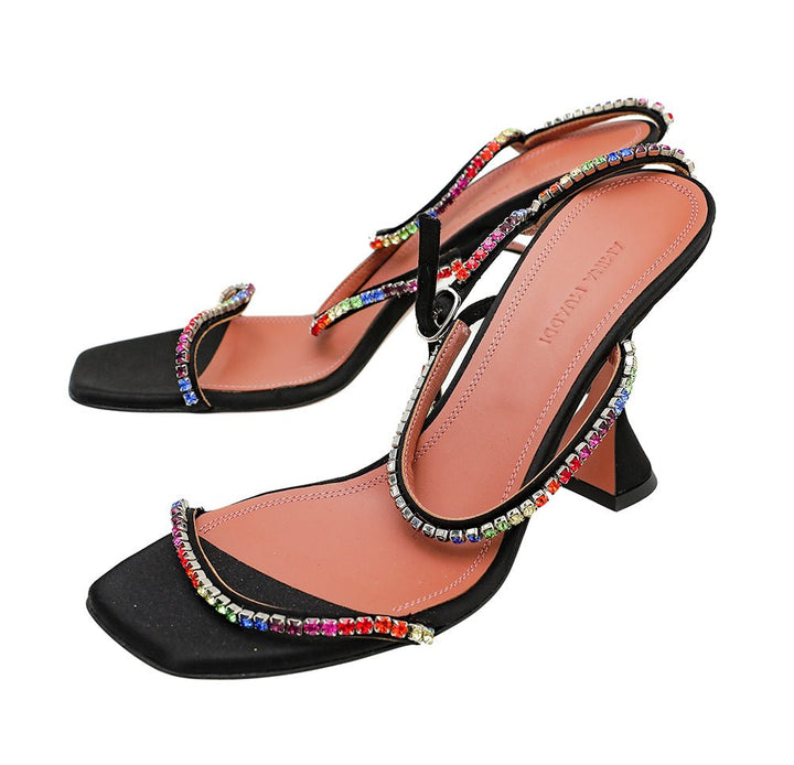 Amina Muaddi Black Satin Gilda 95 Embellished Sandal 39.5