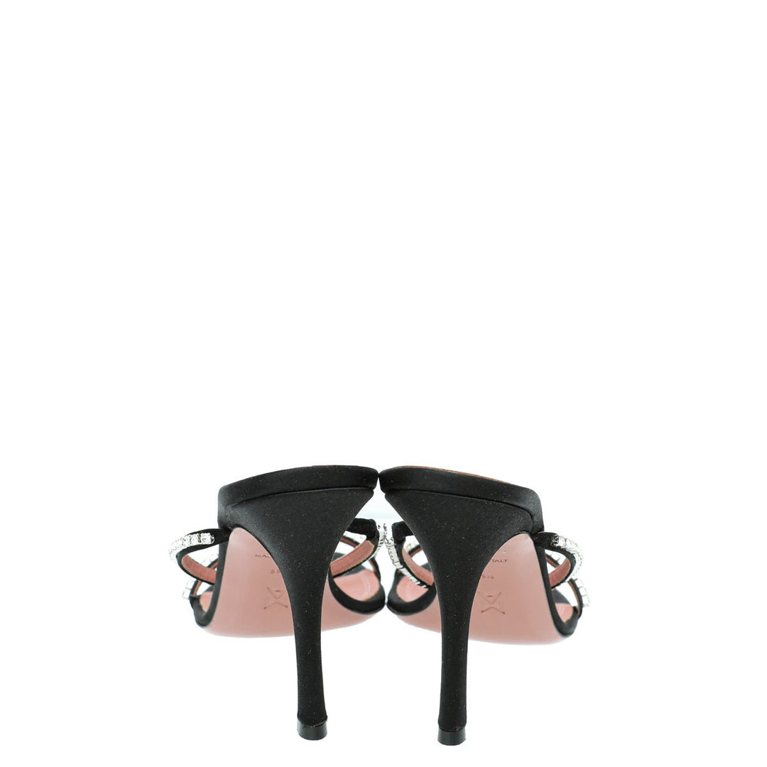 Amina Muaddi Black Satin Gilda Sandals 39.5
