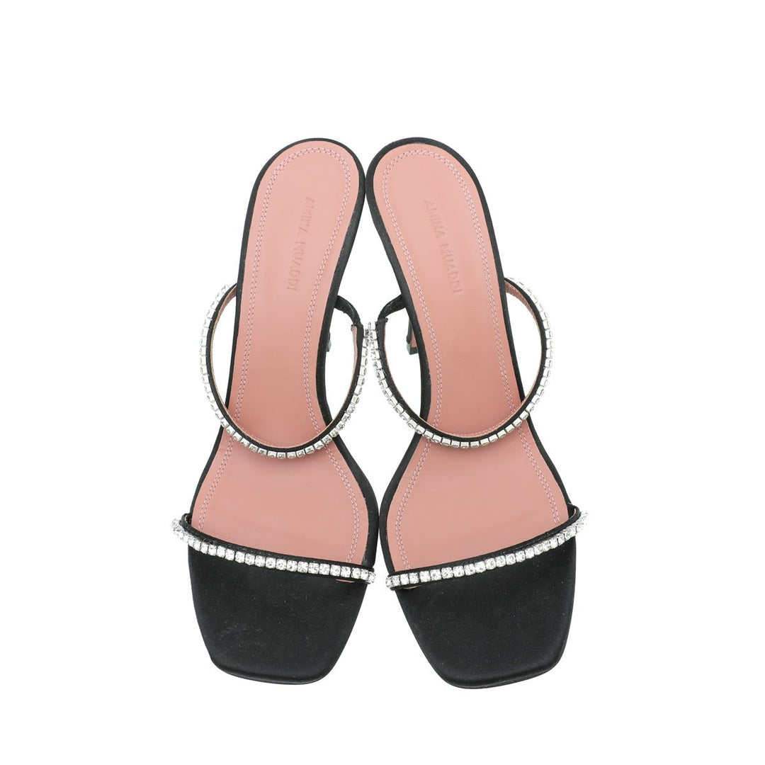 Amina Muaddi Black Satin Gilda Sandals 39.5