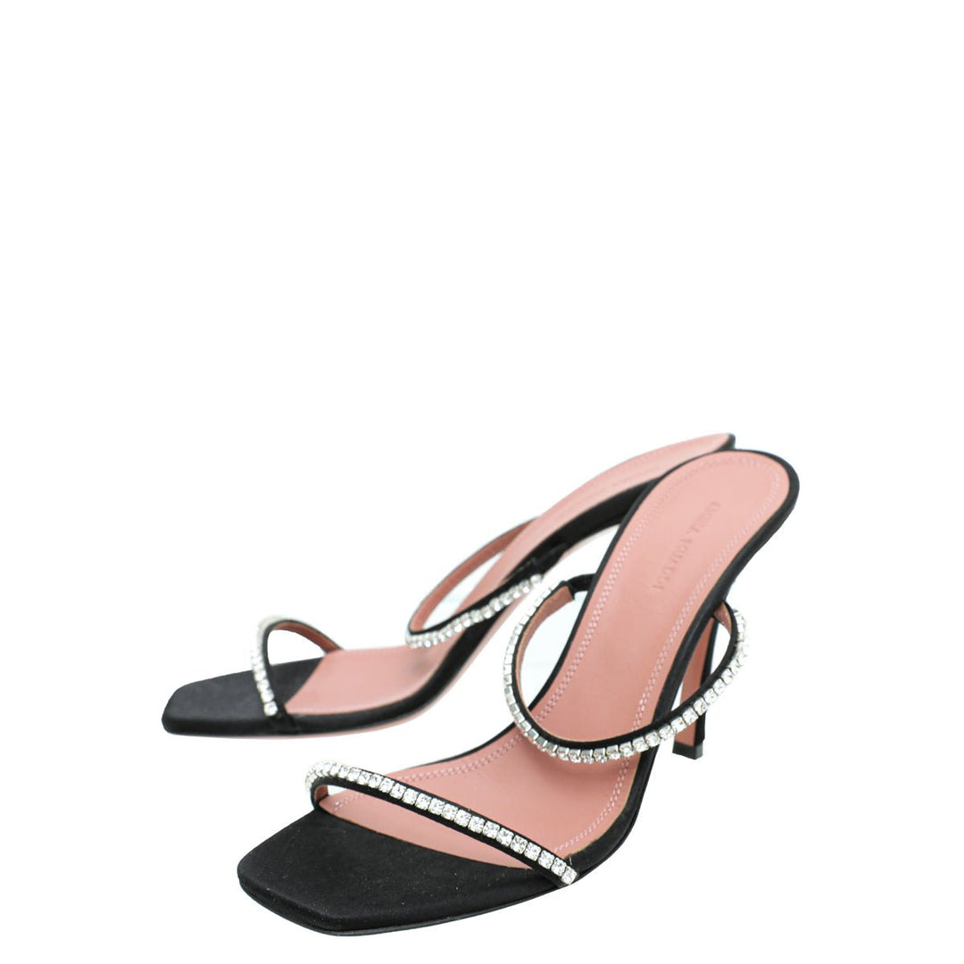 Amina Muaddi Black Satin Gilda Sandals 39.5