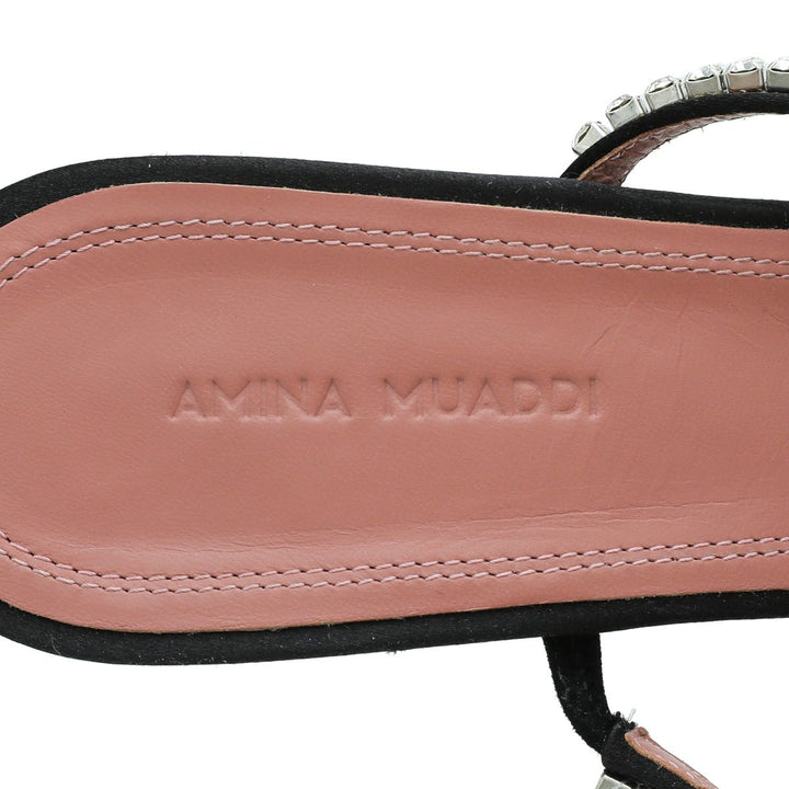 Amina Muaddi Black Satin Gilda Sandals 39.5