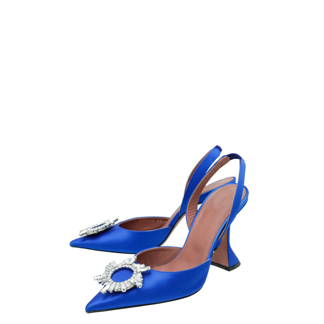 Amina Muaddi Blue Satin Begum Slingback 39