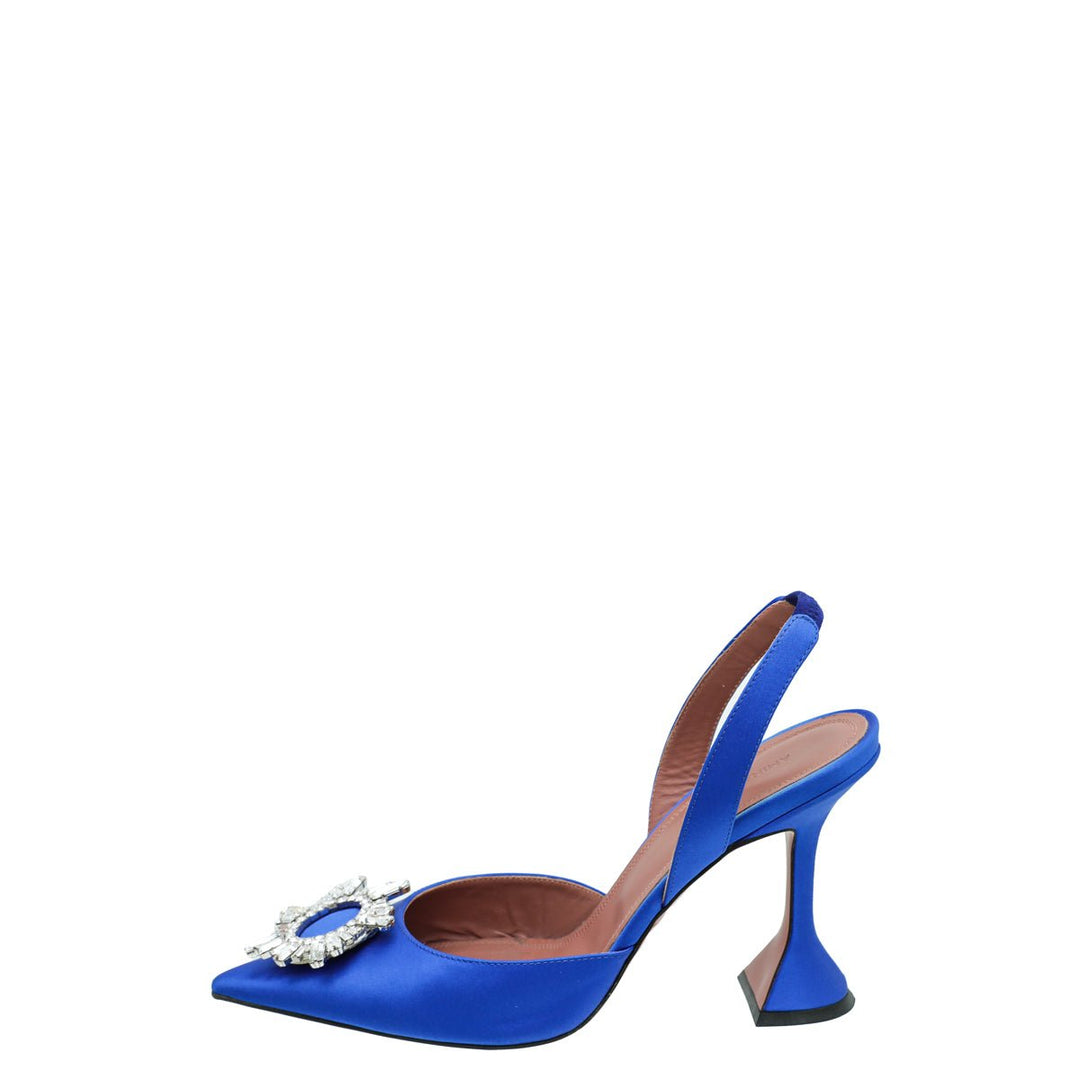 Amina Muaddi Blue Satin Begum Slingback 39
