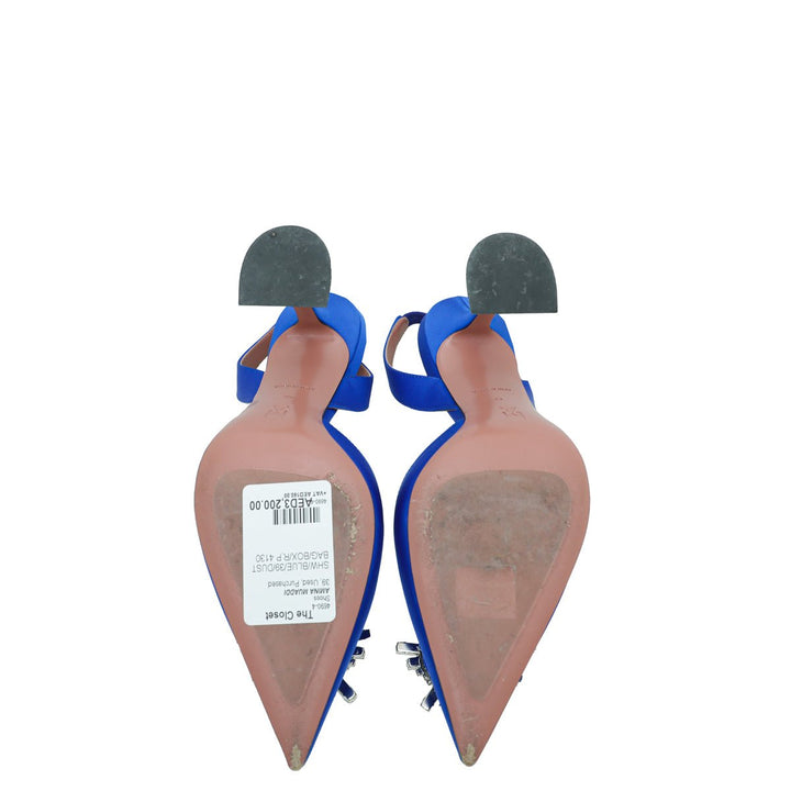 Amina Muaddi Blue Satin Begum Slingback 39