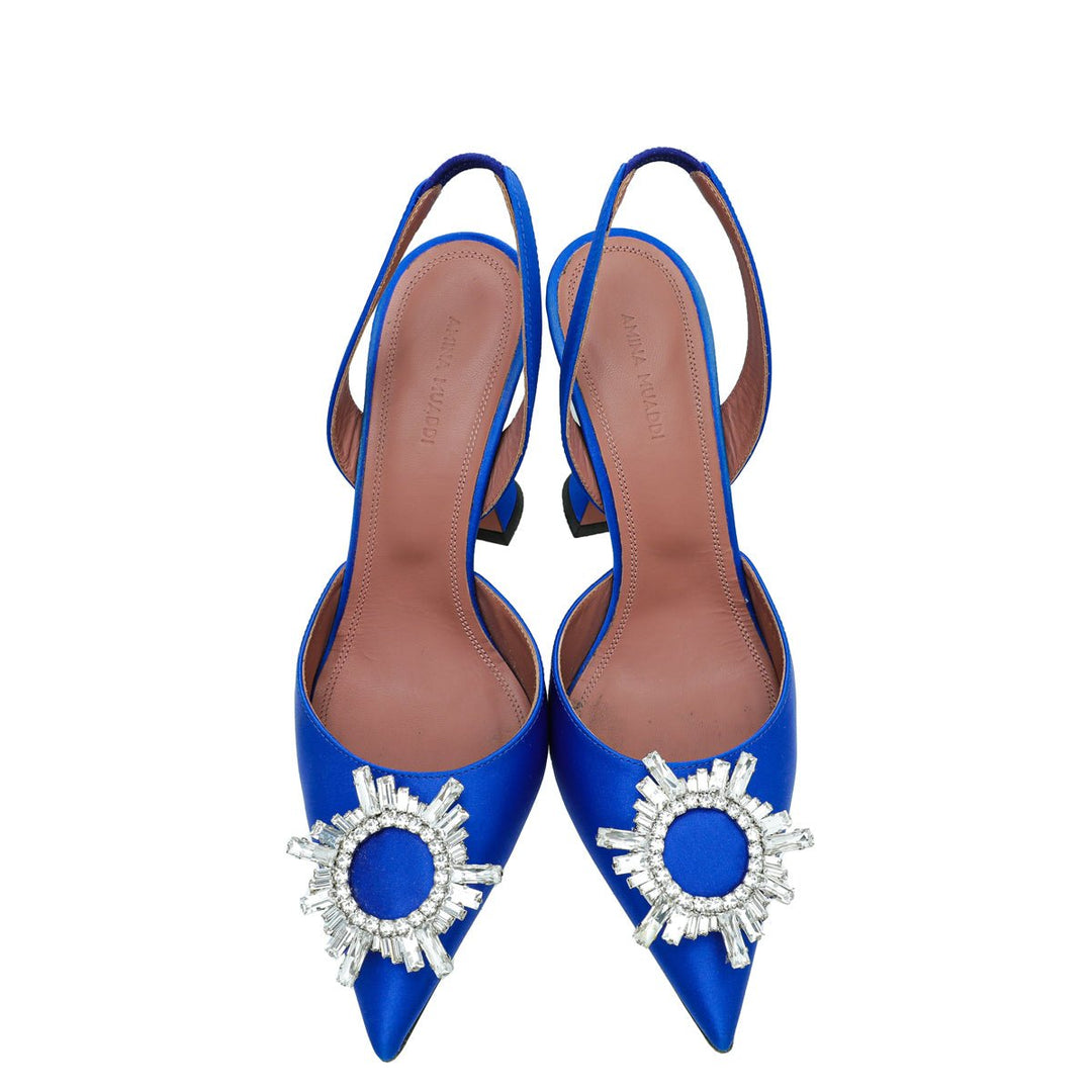 Amina Muaddi Blue Satin Begum Slingback 39