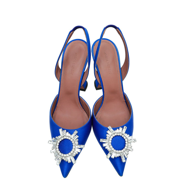 Amina Muaddi Blue Satin Begum Slingback 39