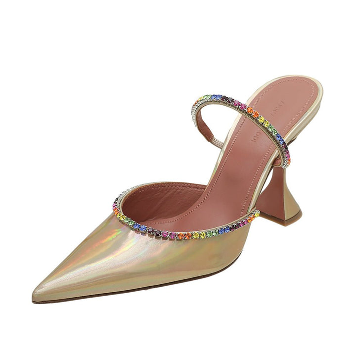 Amina Muaddi Laser Champagne Gilda Mules Hologram 40