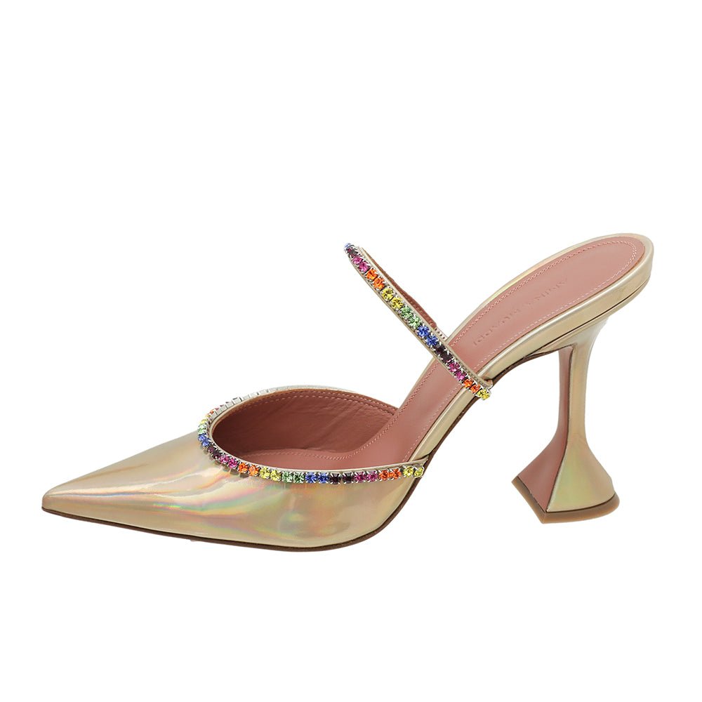 Amina Muaddi Laser Champagne Gilda Mules Hologram 40