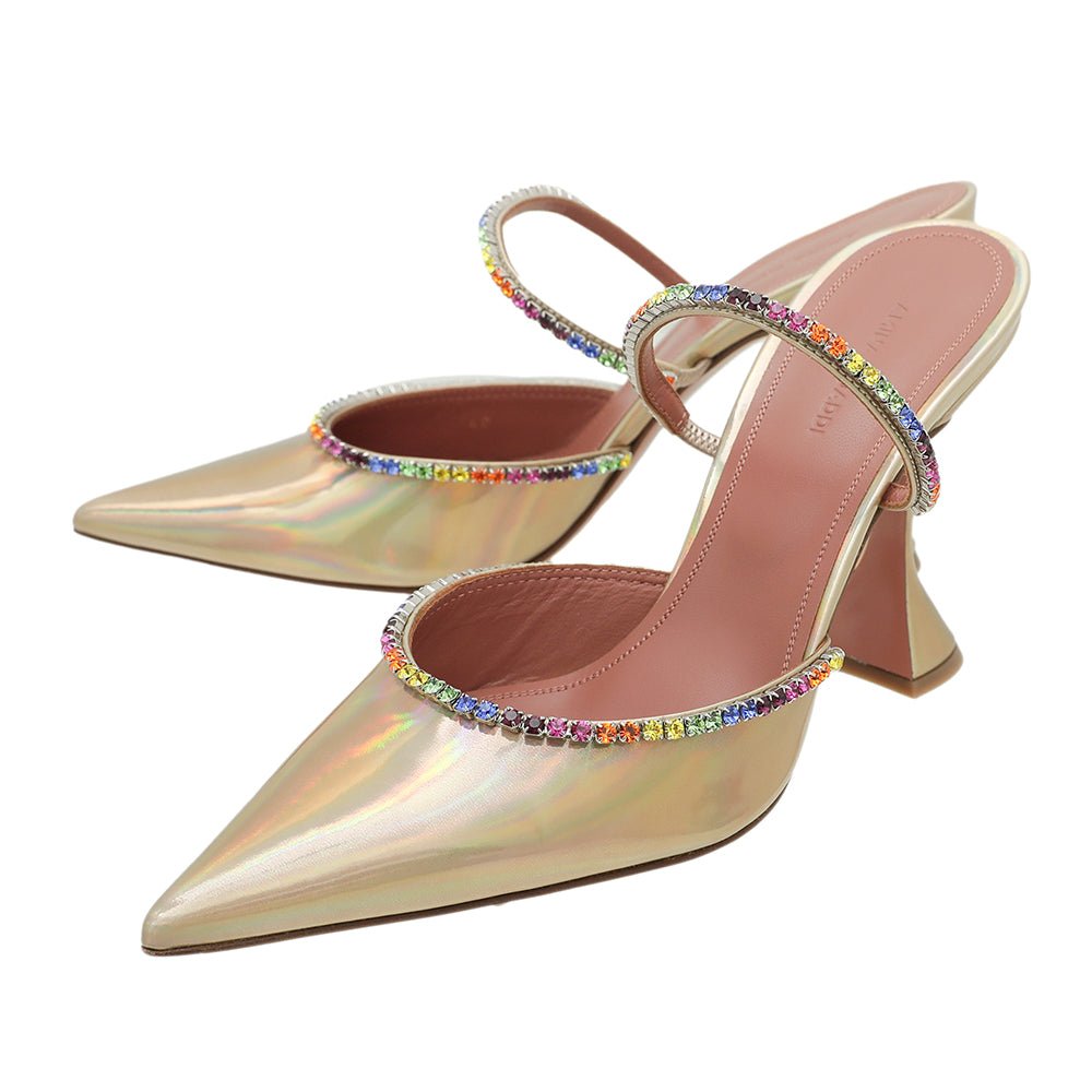 Amina Muaddi Laser Champagne Gilda Mules Hologram 40