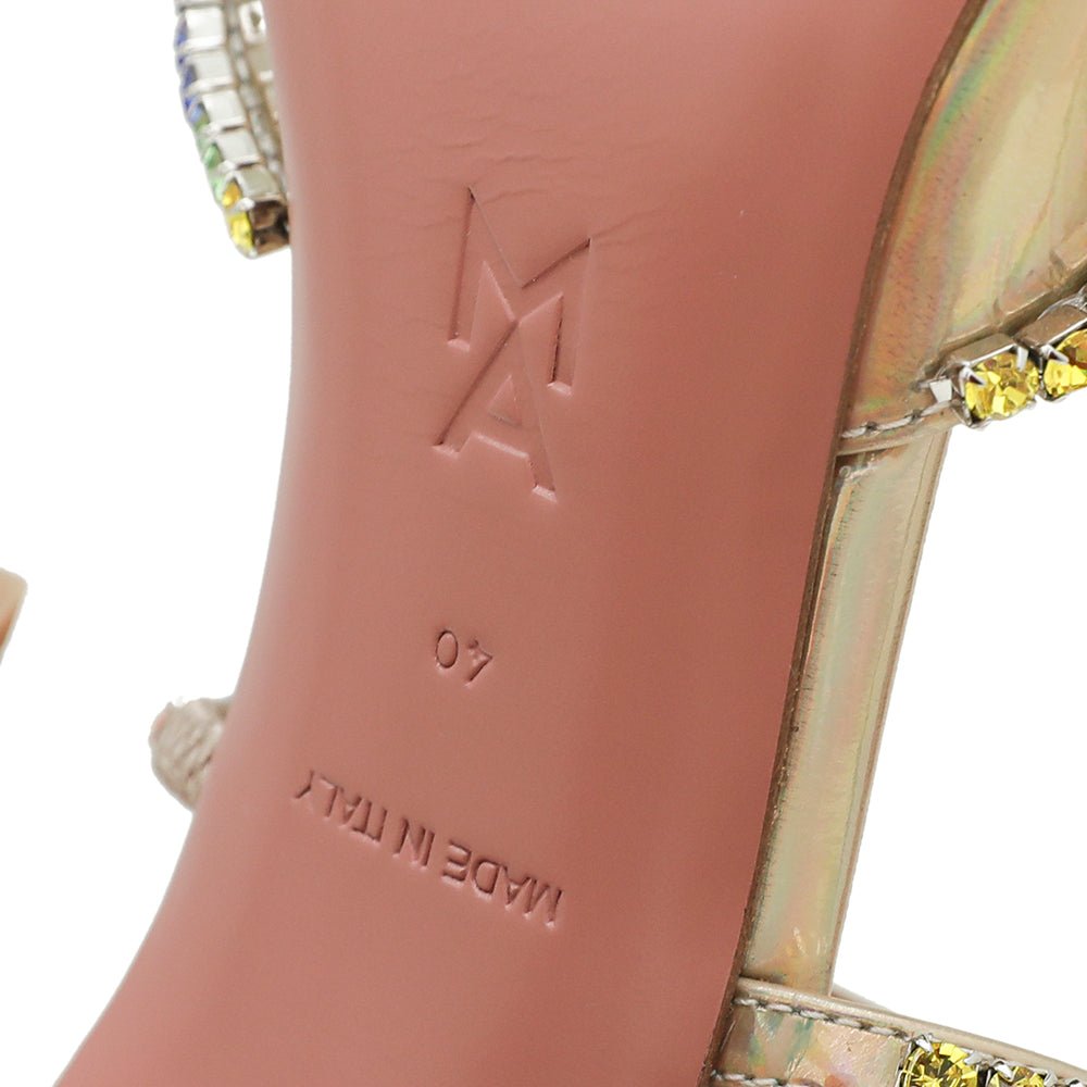 Amina Muaddi Laser Champagne Gilda Mules Hologram 40