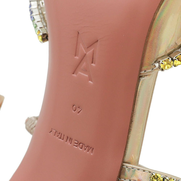 Amina Muaddi Laser Champagne Gilda Mules Hologram 40